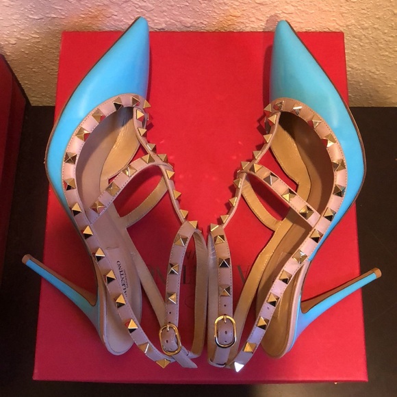 Valentino Rockstud Studded T-strap Cage Sandal Pumps Size 39 - Picture 6 of 14